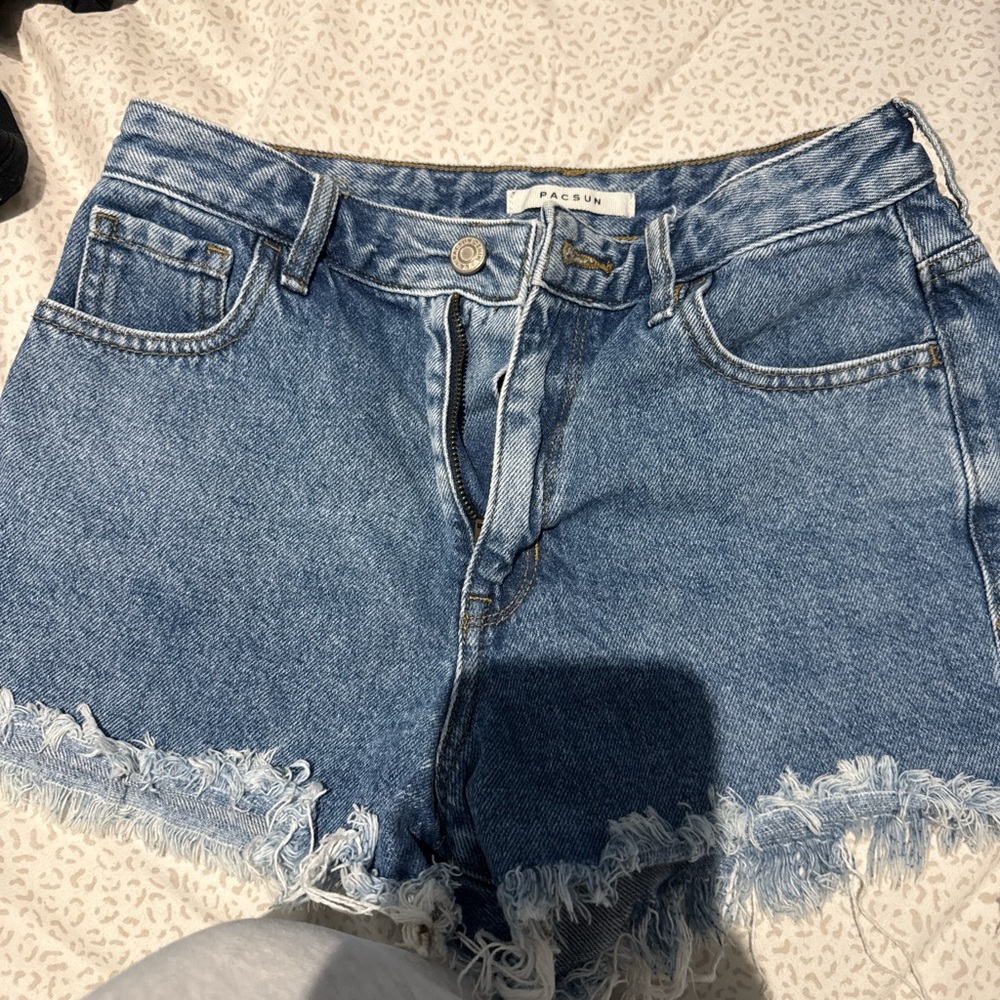 PacSun Light Blue Frayed Hem Jean Shorts